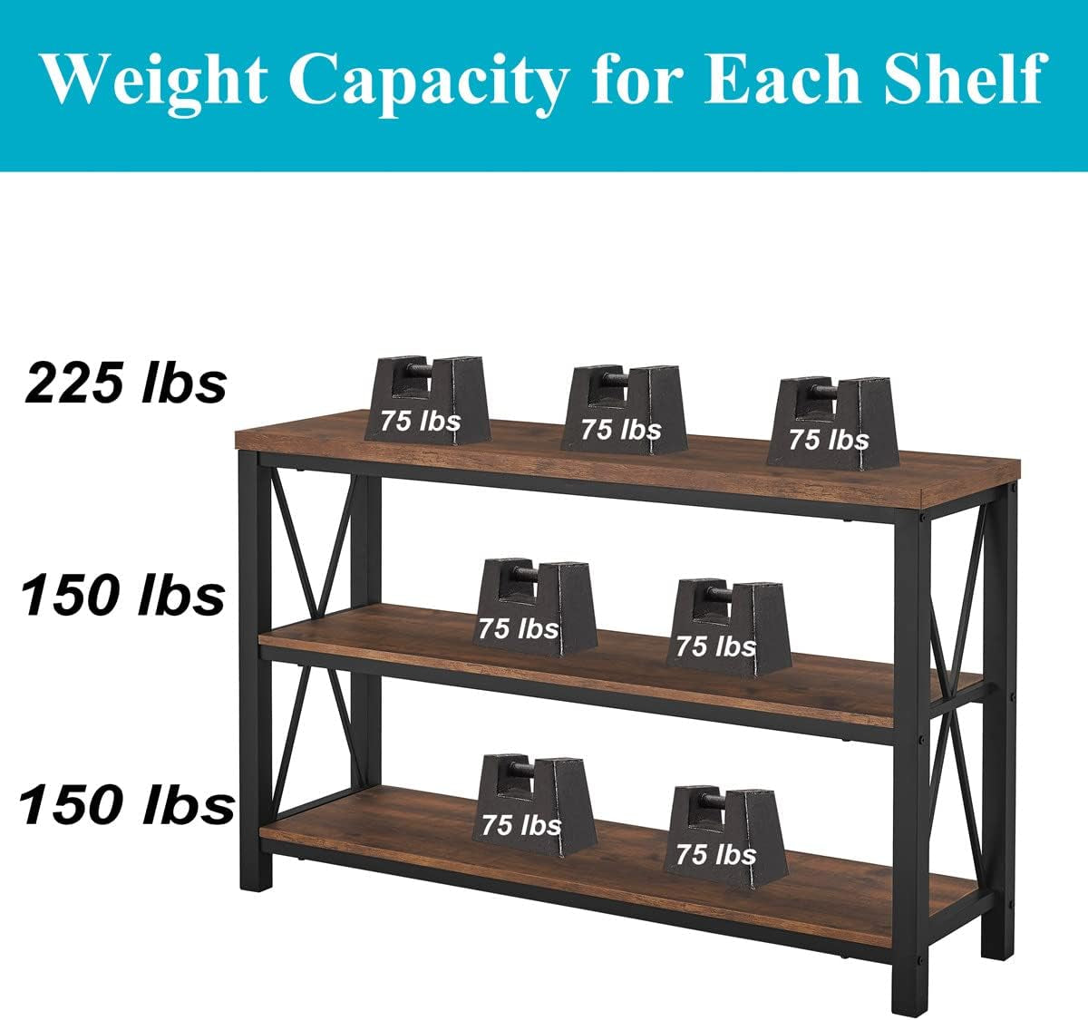 Rustic Console Table behind Couch, Industrial Entryway Table with Shelves, Farmhouse 3 Tier Sofa Tables for Living Room, Entry, Hallway (47 Inch, Rustic Oak)