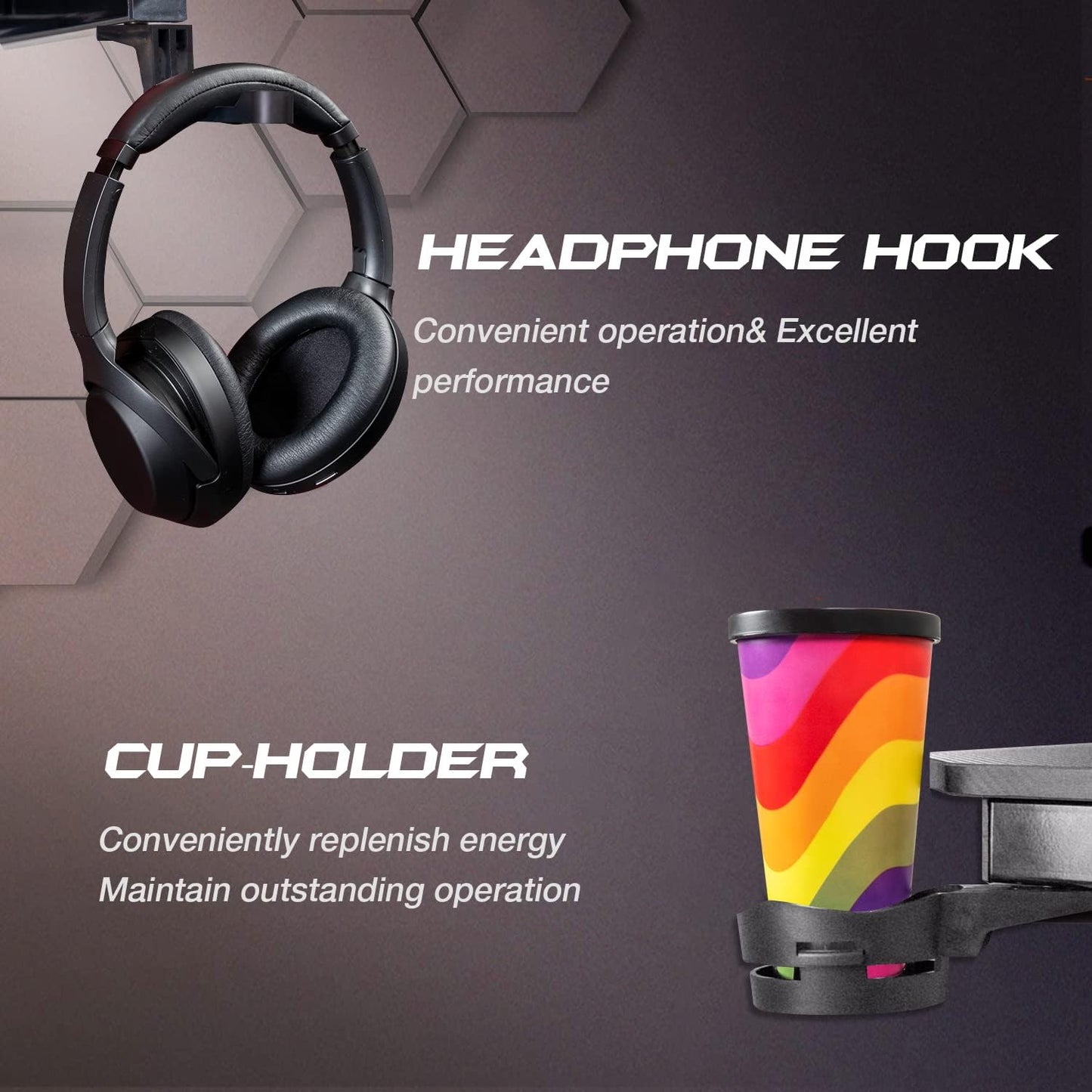 Gaming Desk, Computer Desk with Carbon Fiber Surface, Gaming Table Z Shaped PC Gaming Workstation Home Office Desks with Cup Holder and Headphone Hook (44 Inch, Black)