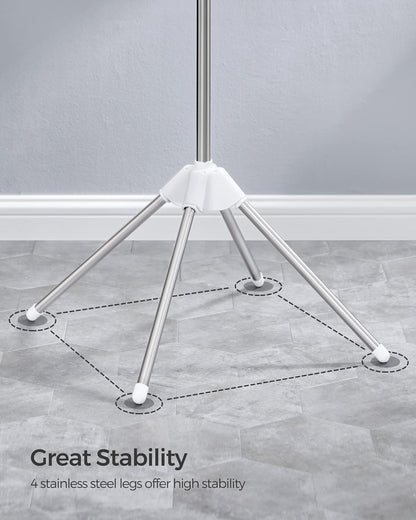 Clothes Drying Rack, 59-Inch Folding Laundry Drying Rack with 3 Rotatable Arms for Hangers, 4 Legs, Stainless Steel, for 27 Pieces of Clothes, White and Silver ULLR510W01