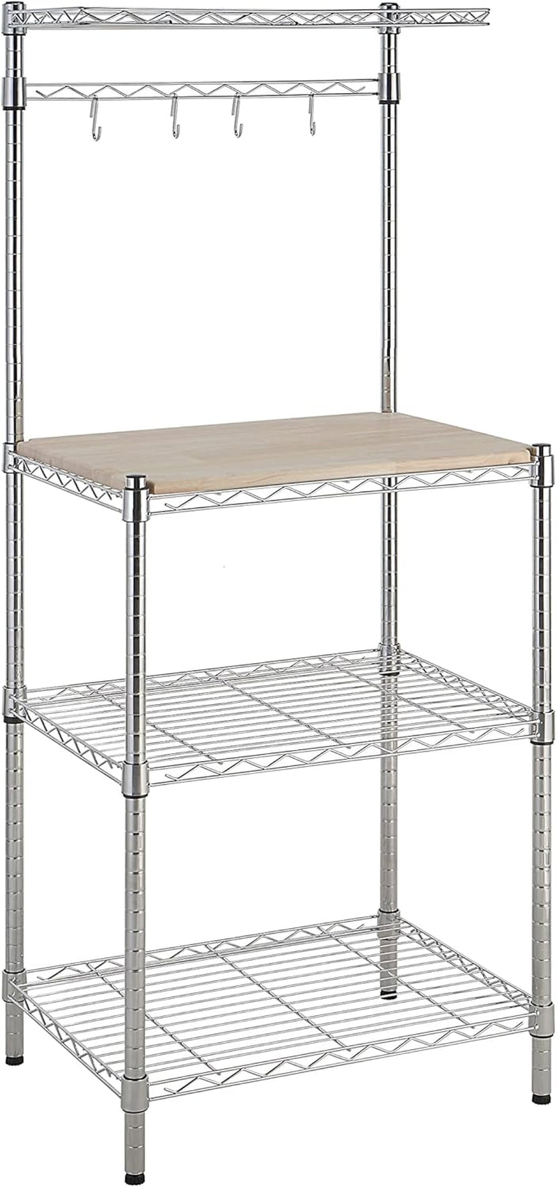 Kitchen Storage Baker'S Rack with Removable Wood Top, Chrome/Beige, 24"W X 59"H X 18"D