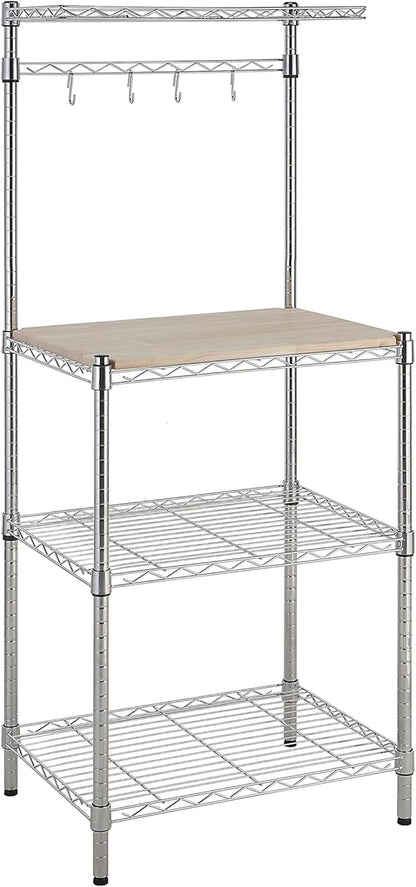 Kitchen Storage Baker'S Rack with Removable Wood Top, Chrome/Beige, 24"W X 59"H X 18"D