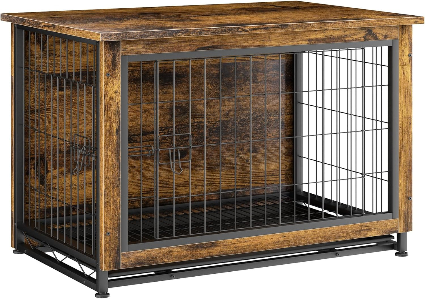 Dog Crate Furniture, Wooden Dogs Crate Table, Double-Doors Dog Furniture, Indoor Dog Kennel, Dog House, Dog Cage/Brown/L