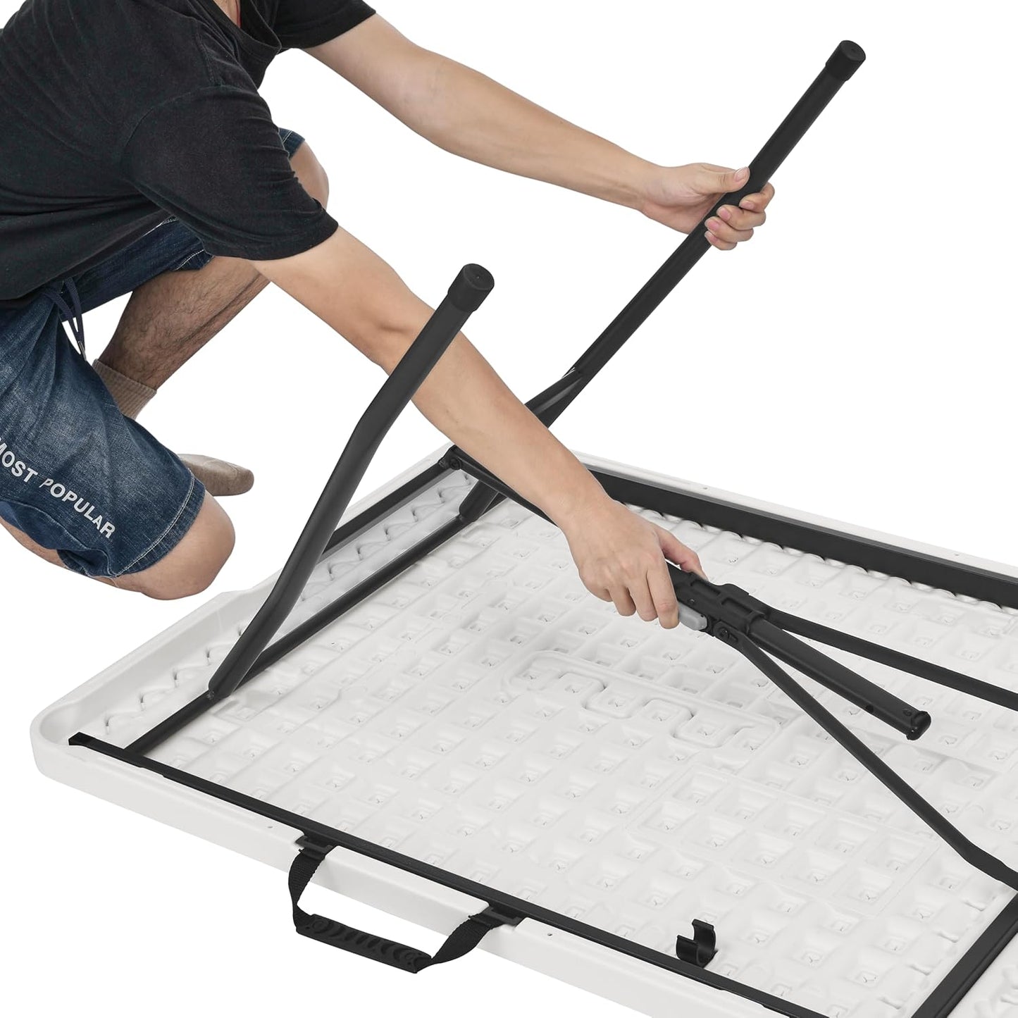 Heavy Duty Portable Folding Table 6 Ft with Carrying Handle, Indoor & Outdoor, White