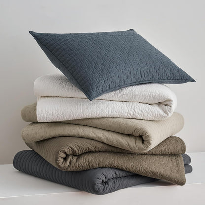 EVERGRACE Cross Stitch Pre-Washed Cotton Quilt Bedding Set King Size, Oversized 3 Pieces Lightweight Bedspread Coverlet for All Season, with 2 Matching Shams, Mocha Brown, 108"X96"