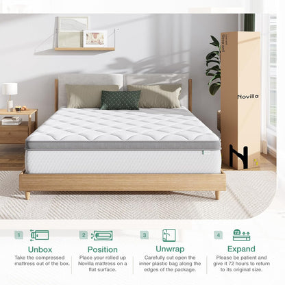 Twin Mattress, 10 Inch Twin Hybrid Mattress for Kids, Pocket Innerspring Pillow Top Mattresses for Motion Isolation, Pressure Relief & Edge Support, Medium Firm Feel