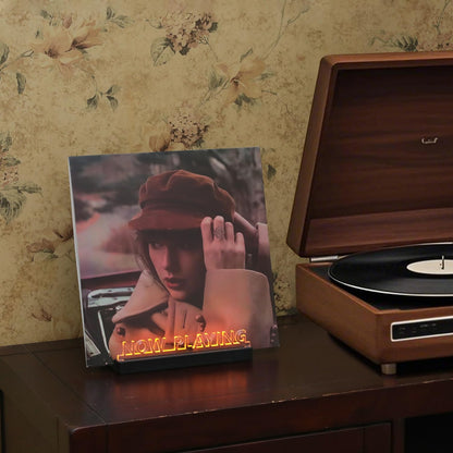 Now Playing Vinyl Record Stand, Light up Vinyl Record Display,Record Holder for Albums （Warm White Light）