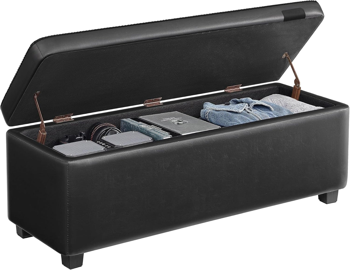 EKHO Collection - Storage Bench for Entryway, Ottoman Bench with Steel Frame, 43.3-Inch Wide, Synthetic Leather, Living Dining Room, Mid-Century Modern, Loads 660 Lb, Ink Black ULOM085B01