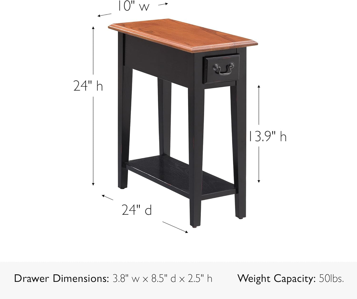 Haven Ridge Narrow Solid Wood Side Table with Drawer and Shelf, Medium Oak Brown and Slate Black, Perfect for Living Rooms, Bedrooms, and Small Spaces – , 9017-SL