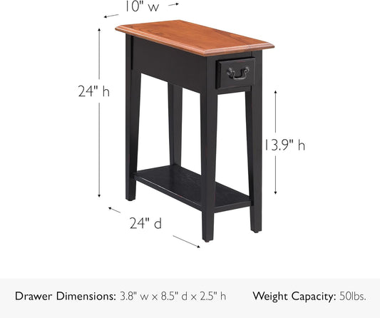 Haven Ridge Narrow Solid Wood Side Table with Drawer and Shelf, Medium Oak Brown and Slate Black, Perfect for Living Rooms, Bedrooms, and Small Spaces – , 9017-SL