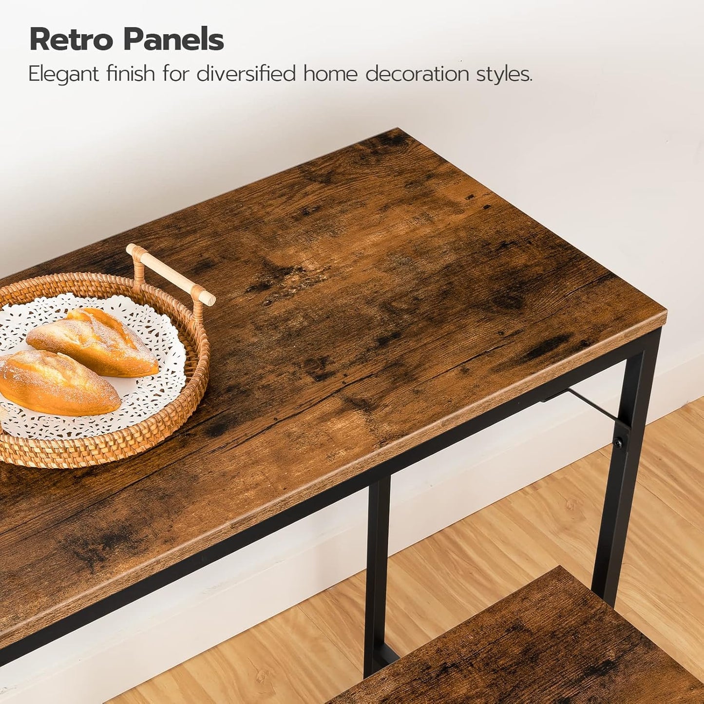 Bar Table and Chairs Set, 39.4" Dining Table Set with Power Outlet, 3-Piece Pub Table Set, Kitchen Bar Height Table with Stools of 2, Space Saving for Living Room, Rustic Brown BF45UBT01