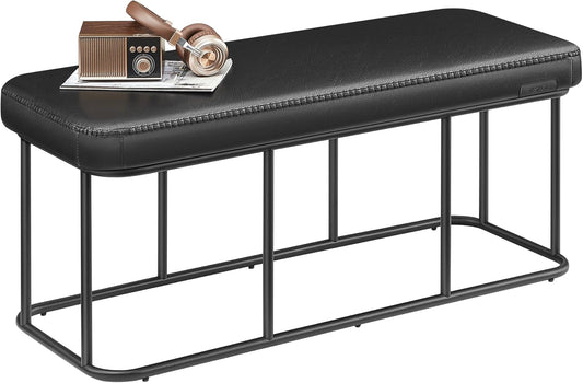 EKHO Collection - Storage Bench for Entryway, Ottoman Bench with Steel Frame, 43.3-Inch Wide, Synthetic Leather, Living Dining Room, Mid-Century Modern, Loads 660 Lb, Ink Black ULOM085B01