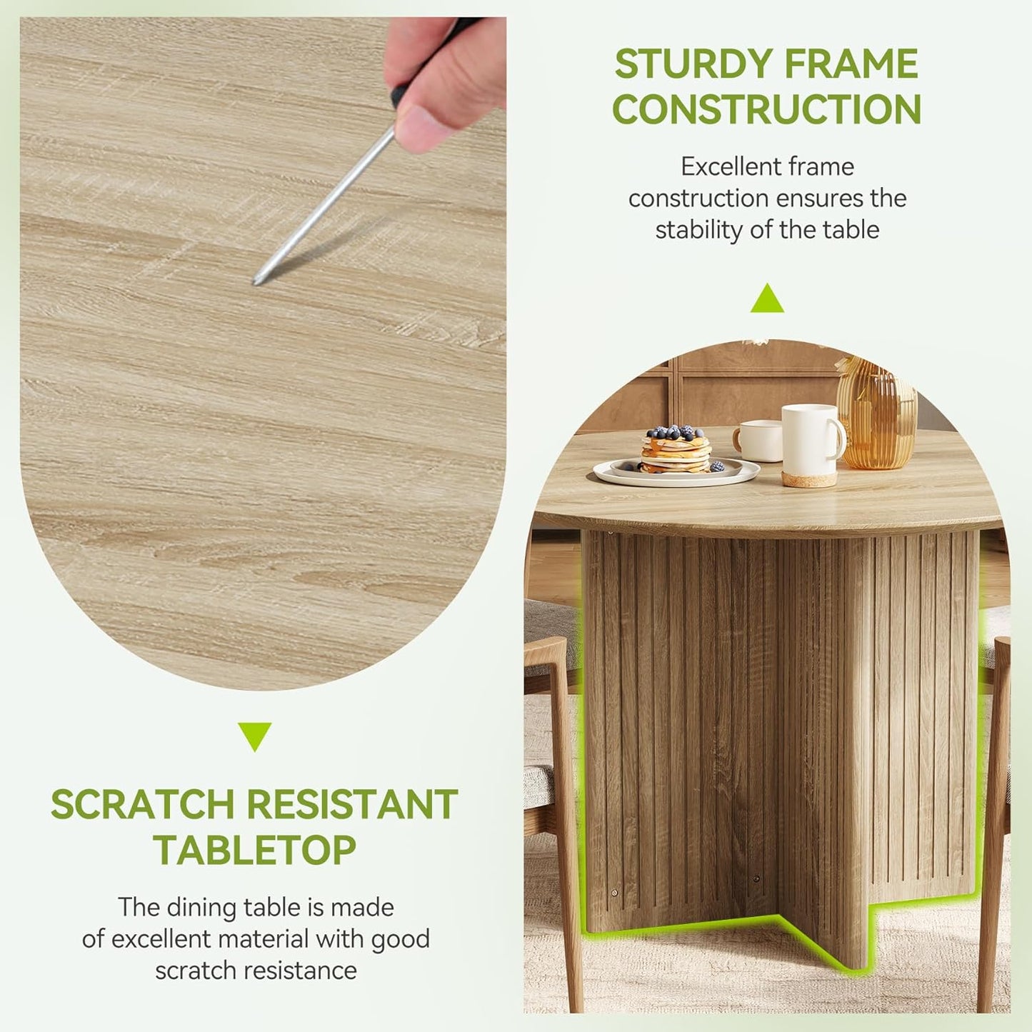 round Dining Table for 4-6 People, Modern Wooden Kitchen Table with Pedestal Base, Small Dinner Table for Dining Room, Kitchen, Living Room