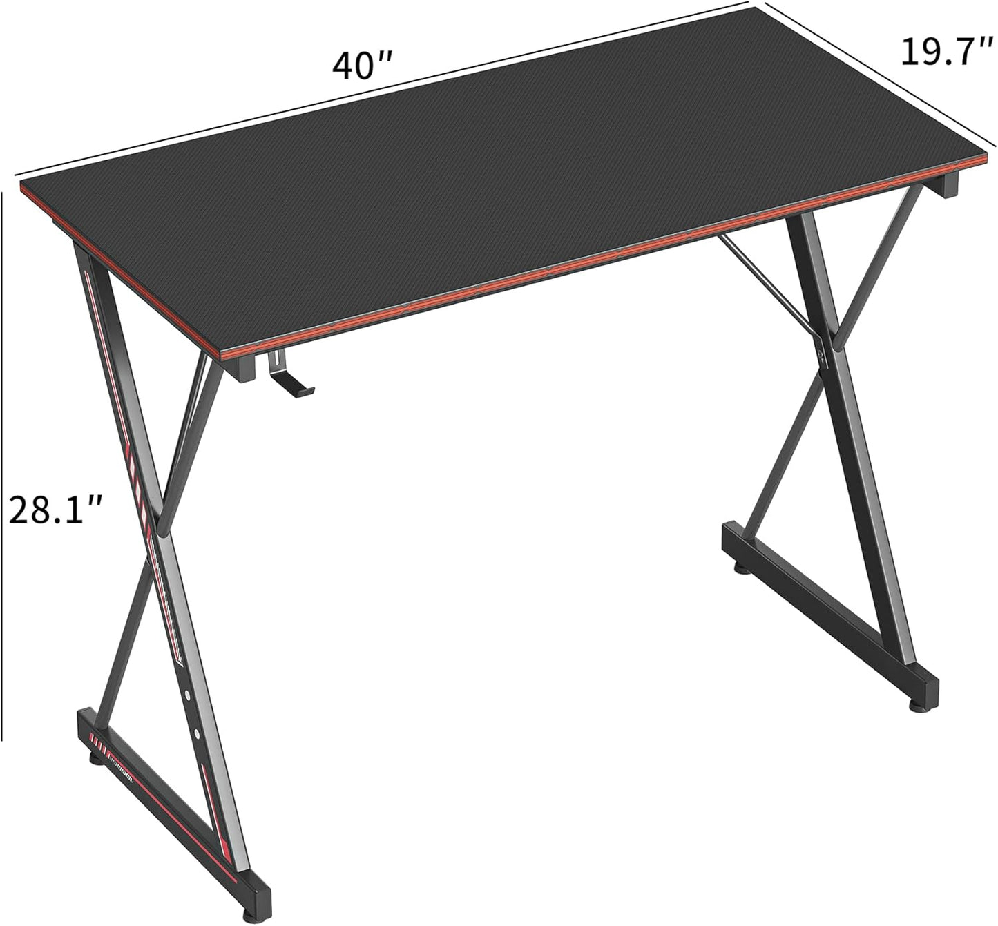 Gaming Desk 40 Inch PC Computer Desk, Carbon Fiber Home Office Desk Table Gamer Workstation, Simple Game Table with Headphone Hook, Dark Black