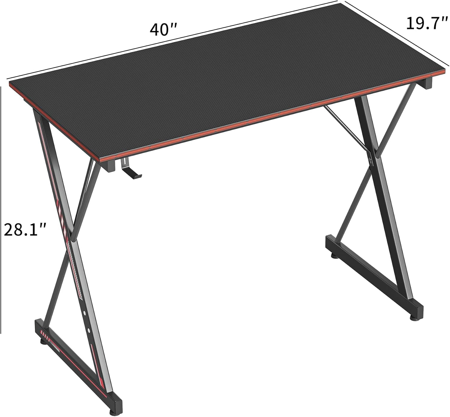 Gaming Desk 40 Inch PC Computer Desk, Carbon Fiber Home Office Desk Table Gamer Workstation, Simple Game Table with Headphone Hook, Dark Black