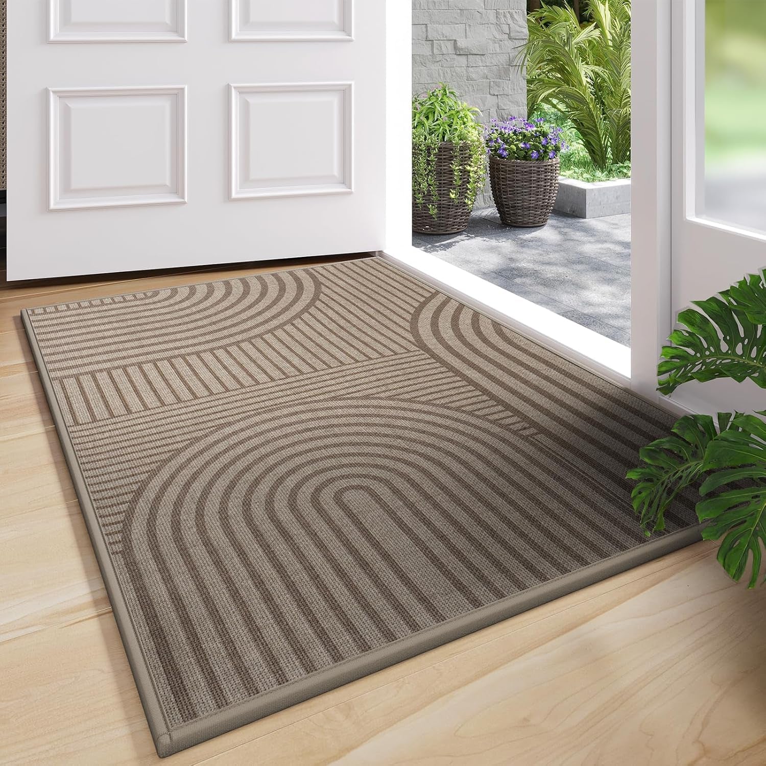 Front Door Mat 17''X30'', Absorbent Muddy Dirt Resist Washable Non Slip Low-Profile Indoor Doormat, Welcome Entryway Door Mats, Brown