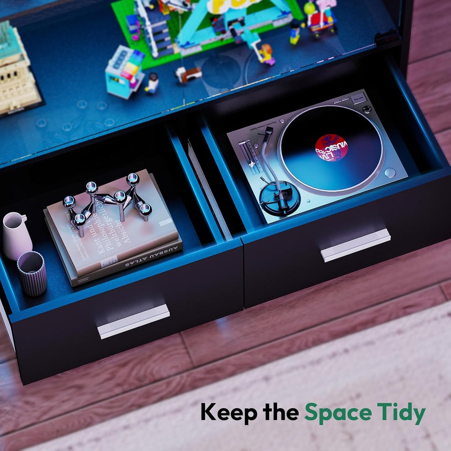 Display Cabinet with Lights - 67" Curio Cabinet for Collectibles with Glass Door and 2 Drawers, 4 Tier Glass Display Case for Living Room, Black