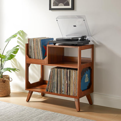 Asheville Mid-Century Modern Media Console Record Player Stand, Storage for Vinyl Records, Medium, Walnut
