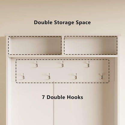 Hall Tree with Bench and Shoe Storage, 3-In-1 Entryway Hall Tree, with Adjustable Shoe Storage, for Entryway, Hallway, White