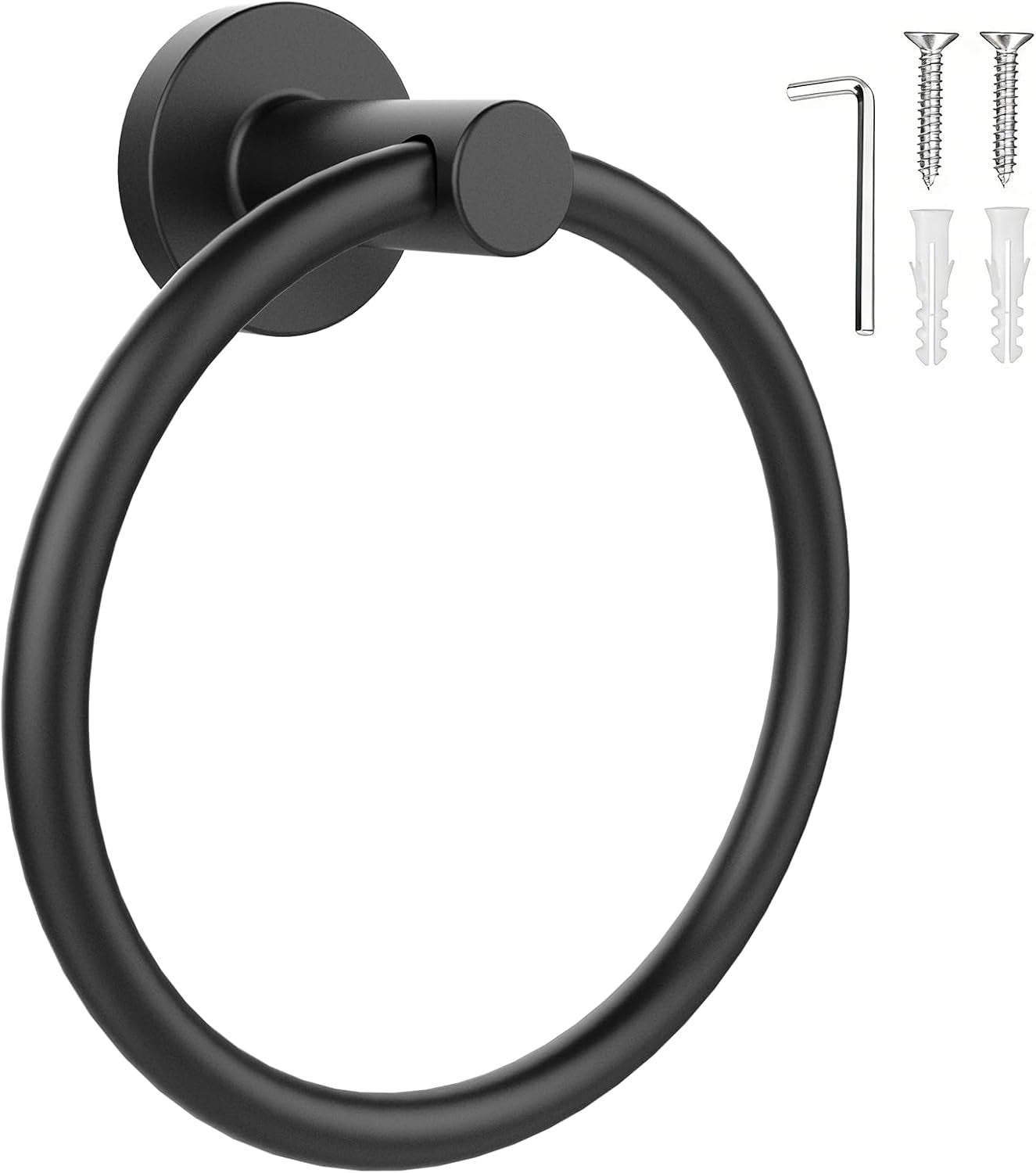 Towel Holder for Bathroom Wall Matte Black Towel Ring Stainless Steel Hand Towel Holder Heavy Duty Towel Hanger for Bath, Kitchen