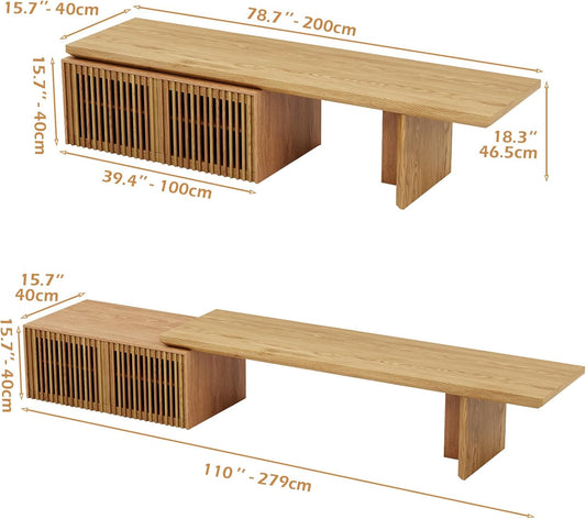 Modern TV Stand, Entertainment Center with Storage, Extendable TV Media Console for up to 55+ Inch, Minimalist Television Cabinet for Living Room/Bedroom - Wood Color (78.7"-110" Extendable)