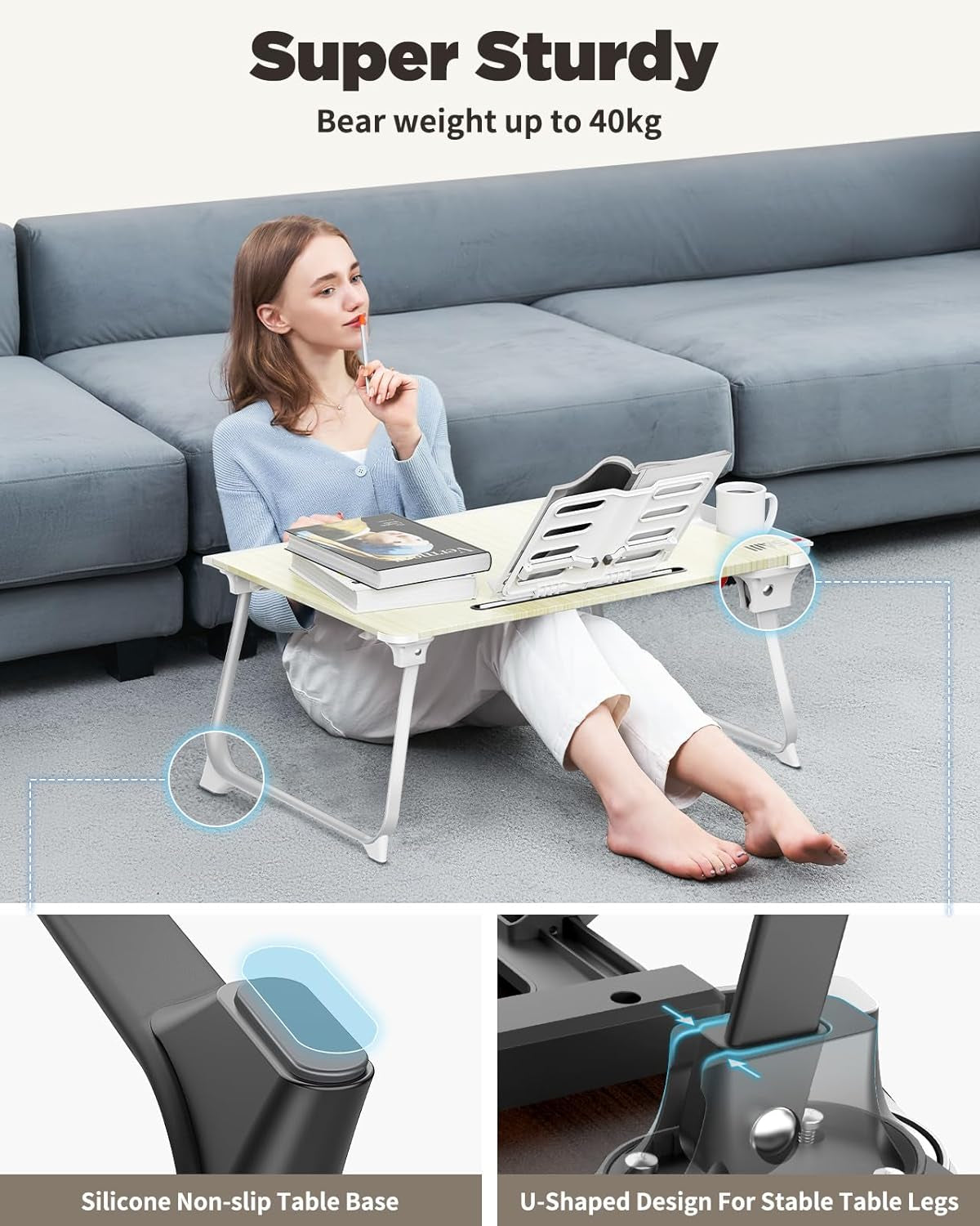 Laptop Desk for Bed,  Xx-Large Foldable Bed Tray Table for Eating Breakfast, Writing, Working, Gaming, Drawing with Storage Drawer, Handrest Bookstand, Tablet Stand, Phone Stand(Black Cherry)