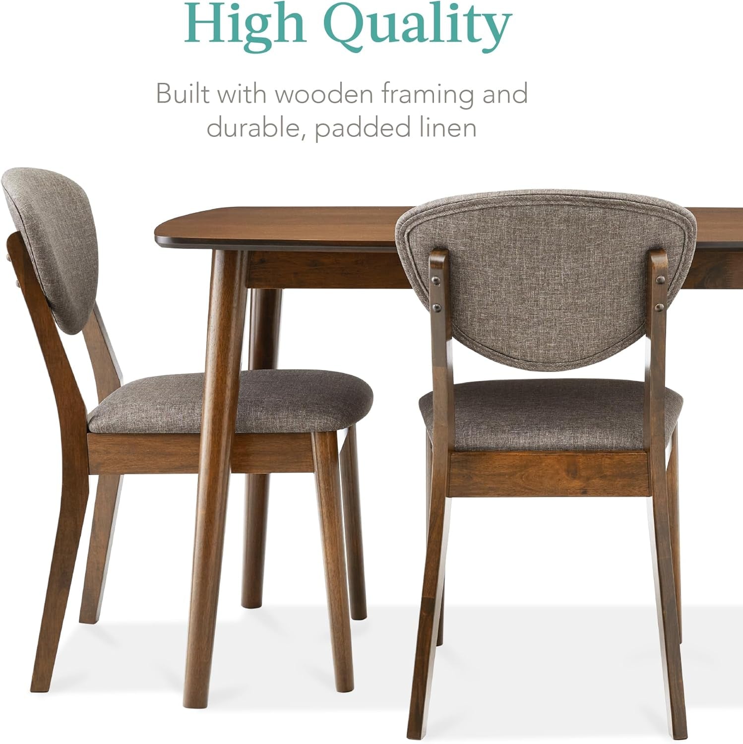 5-Piece Dining Set, Compact Mid-Century Modern Table & Chair Set for Home, Apartment W/ 4 Chairs, Padded Seats & Backrests, Wooden Frame - Walnut/Light Gray