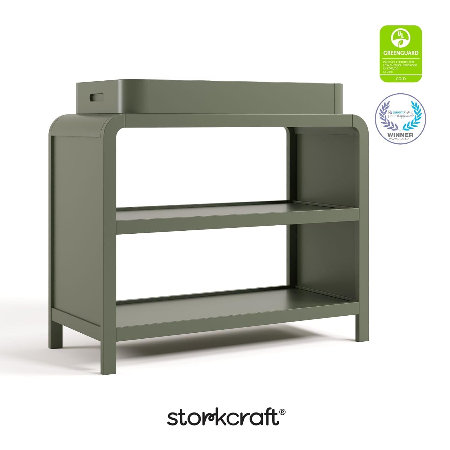 Santos Changing Table (Olive) – GREENGUARD Gold Certified Baby Changing Table, Solid Wood Changing Table for Baby, Removable Changing Topper Fits Standard-Size Changing Pad