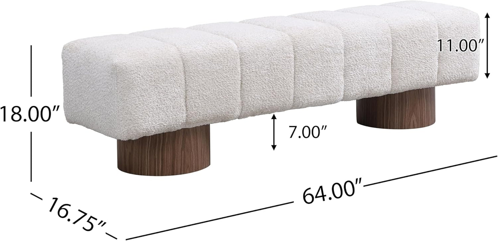 Manila 64" Boucle Dining Bench, Upholstered Ottoman Bench, Rectangular Dining Seat, Spacious Seating, Long Footstool for Living Room Dining Room, No Assembly Needed, Beige