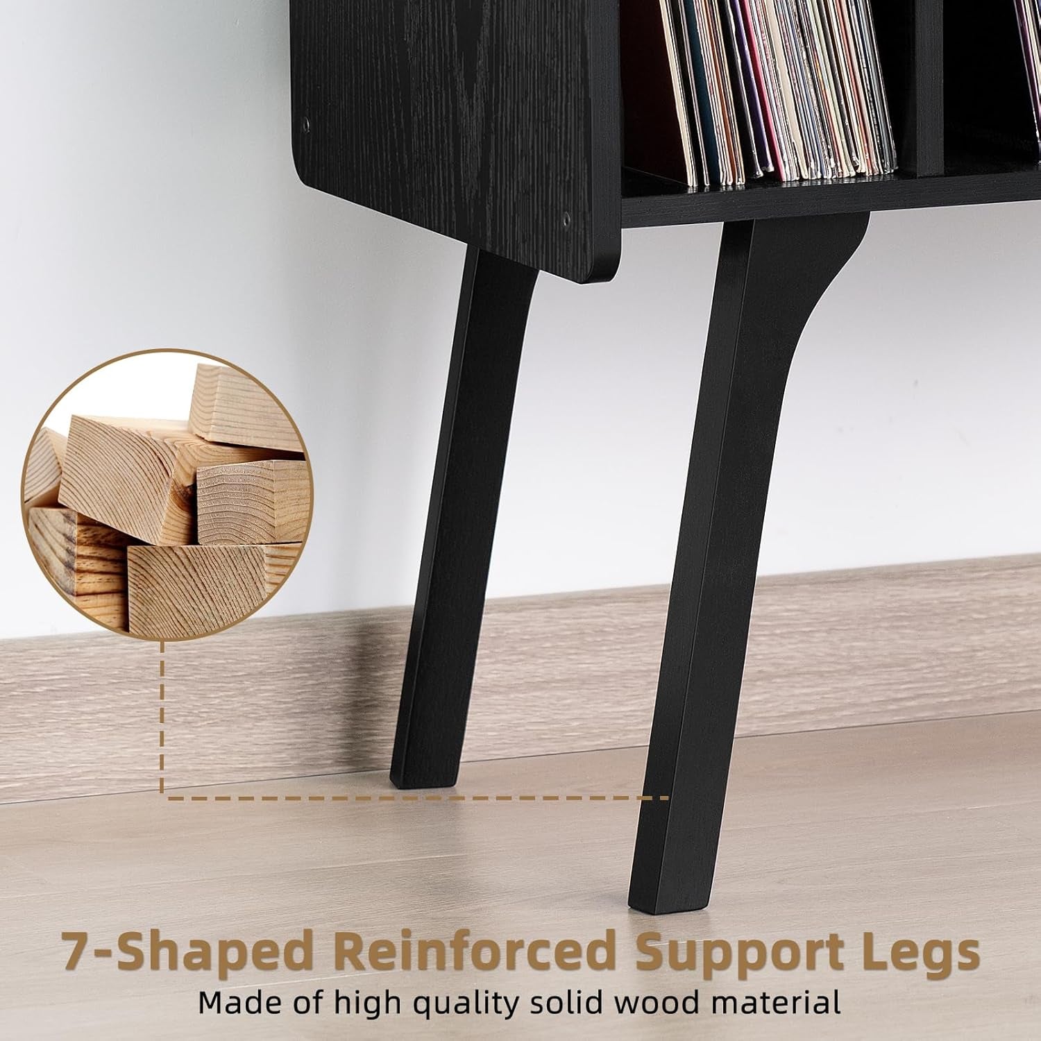 Record Player Stand,Vinyl Record Storage Table with 4 Cabinet up to 120 Albums,Mid-Century Turntable Stand with Wood Legs,Black Vinyl Holder Display Shelf for Bedroom Living Room