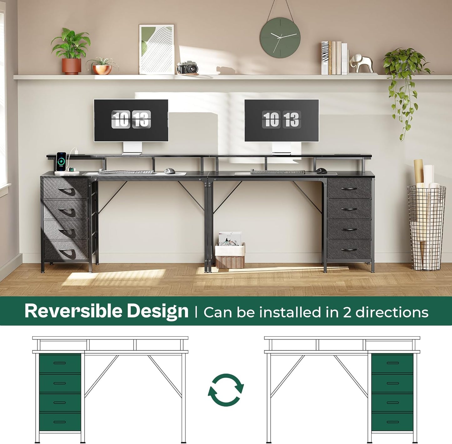 47 Inch Computer Desk with Power Outlets and LED Lights, Gaming Desk with 4 Drawers, Office Desk with Monitor Stand, Study Work Home Office, Small Spaces, Black