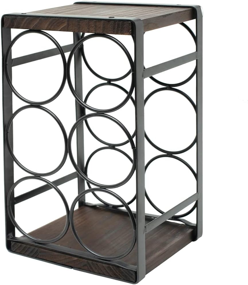 Rustic Wood Countertop Wine Rack 6 Bottles No Need Assembly Brown