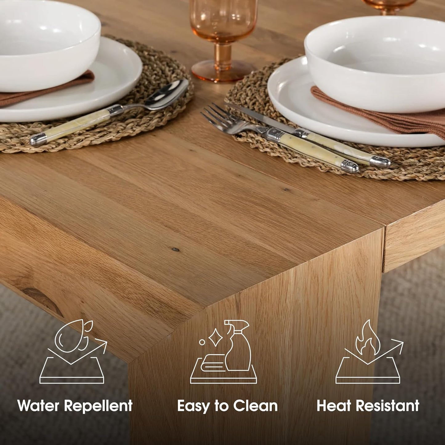 - Solid Wood Extendable Dining Table with Bench and Sideboard Storage, Seats 2-12, Space-Saving Furniture, Scandinavian Oak, Natural Finish (Table + Bench + Coffe Table)