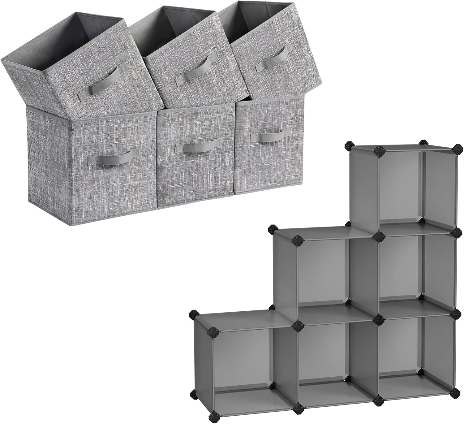Cube Storage Organizer and Fabric Storage Bins Bundle, Closet Organization and Storage, Foldable Cube Baskets and Shelving, Gray ULPC06G and UROB26LG