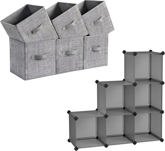 Cube Storage Organizer and Fabric Storage Bins Bundle, Closet Organization and Storage, Foldable Cube Baskets and Shelving, Gray ULPC06G and UROB26LG