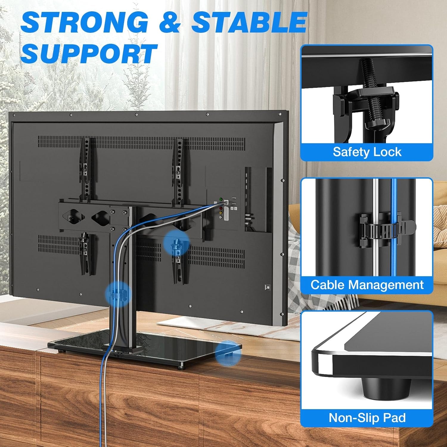 Universal Table Top TV Stand TV Base Replacement for Most 27-60 Inch LCD LED Flat Curved Screen Tvs Holds up to 88Lbs, Height Adjustable TV Mount Stand with Tempered Glass Base, VESA 400X400Mm