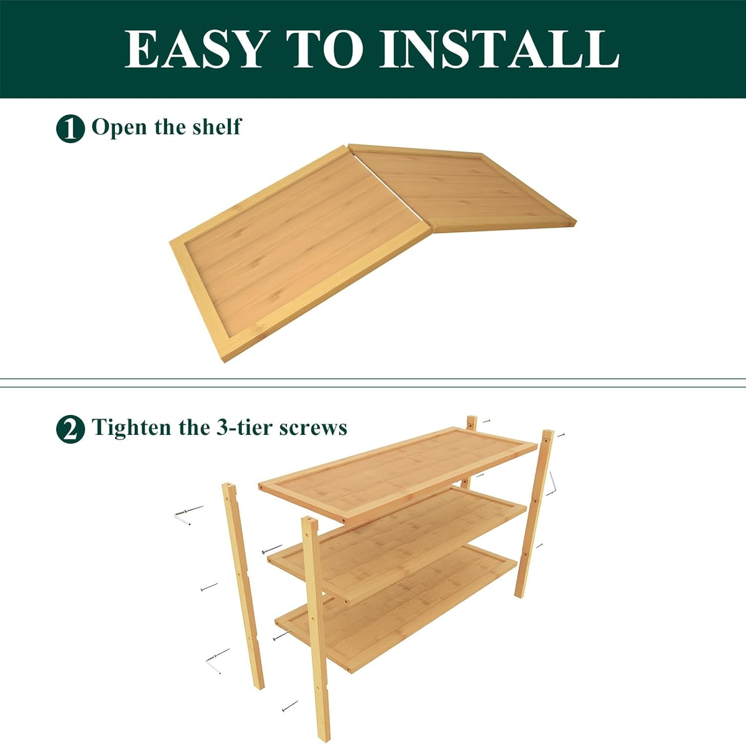 Bamboo Shoe Rack, 3 Tier Shoe Organizer for Entryway & Closet, Stackable Free Standing Storage Shelf for Shoes, Bags & Plants, Natural