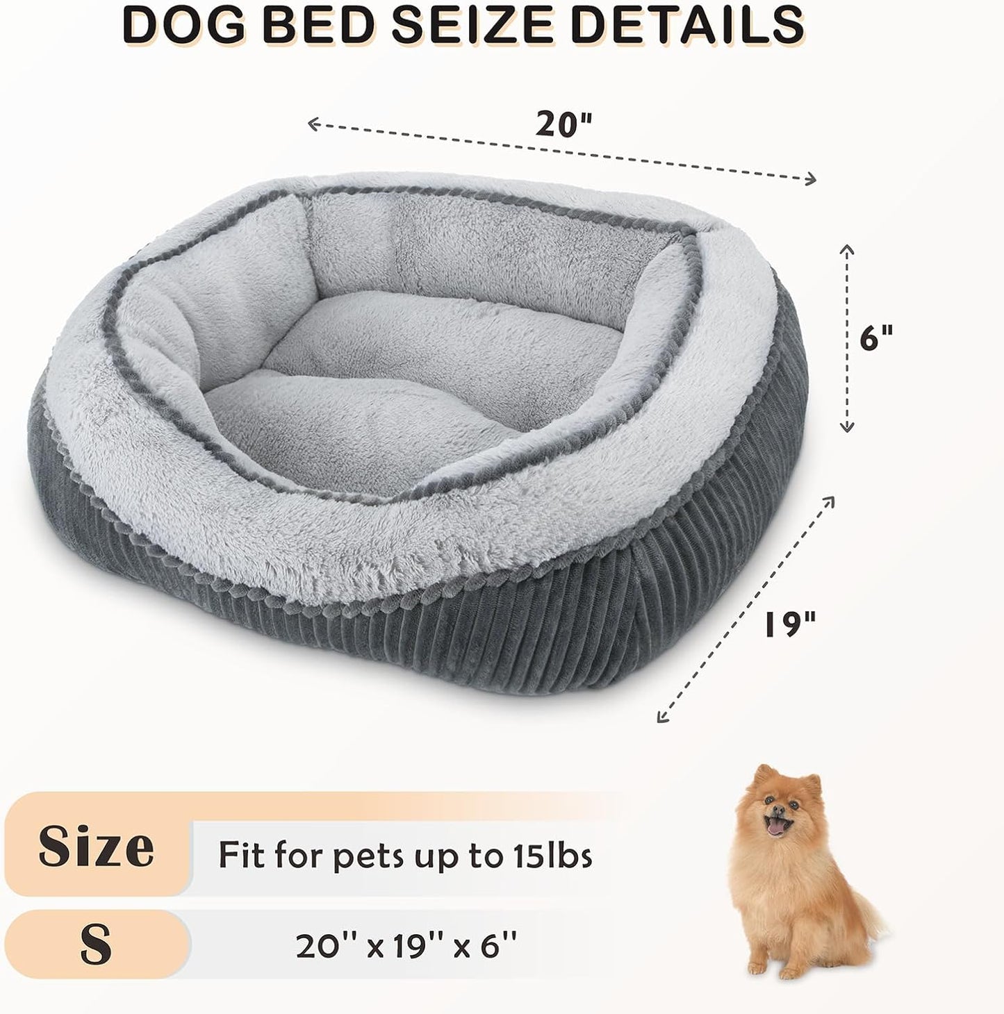 Dog Beds for Small Medium Large Dogs & Cats. Washable Pet Bed, Orthopedic Dog Sofa Bed, Luxury Wide Side Fancy Design, Soft Calming Sleeping Warming Puppy Bed, Anti-Slip Bottom