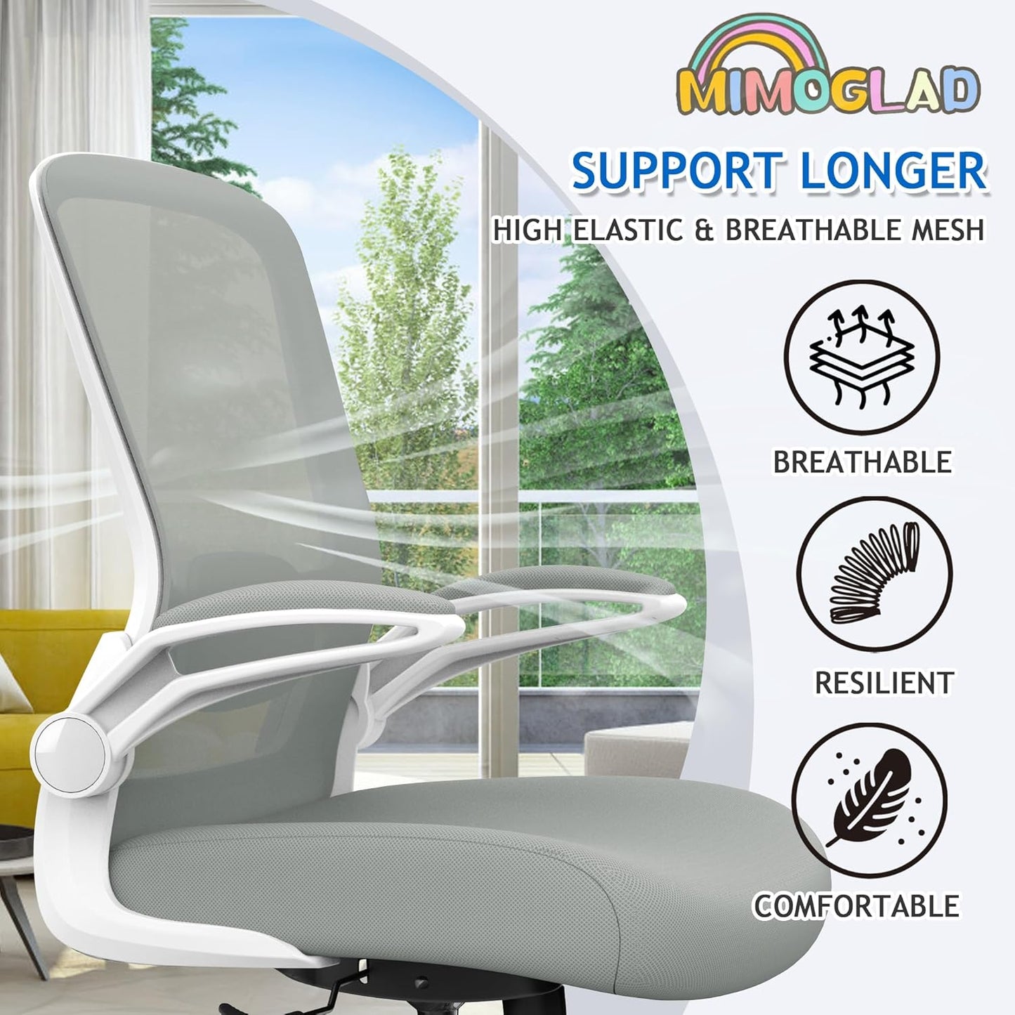 Ergonomic High Back Mesh Office Chair, Adjustable Lumbar Support, Thickened Seat Cushion (Modern, Moon Gray)