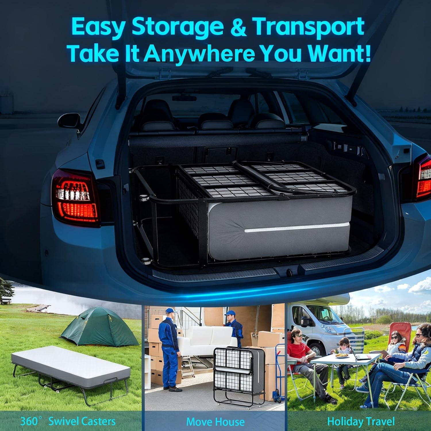 Folding Bed with Mattress, Twin Foldable Bed, Roll Away Beds for Adults, 75" X 31" Roll Away Portable Beds with 5" Mattress, Folded Frame for Small Apartment, Guest Room