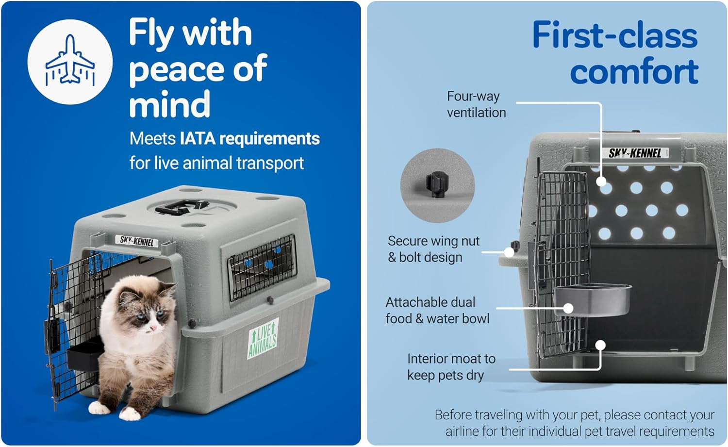 Sky Kennel - for Air and Travel, Airline Compliant Dog Crate for Pets 30-50 Lbs, Heavy Duty Dog Kennel, Made in the USA- 32 Inches