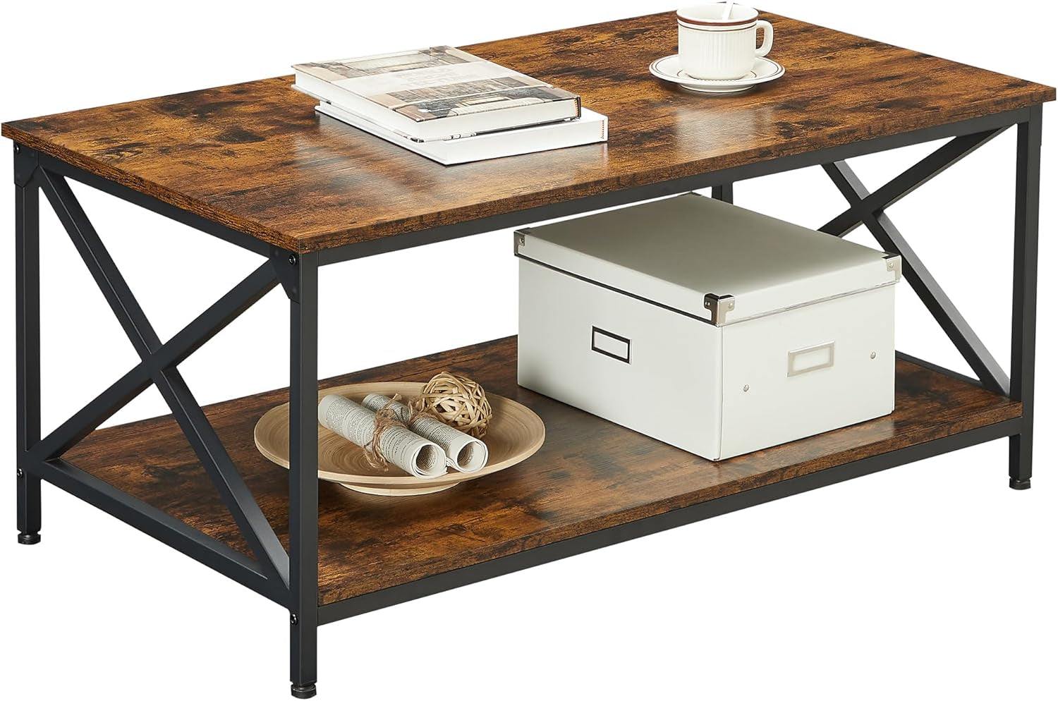 ALINRU round Coffee Table, Industrial Style Cocktail Table, Durable Metal Frame, Easy to Assemble, for Living Room, Heather Greige and Black ULCT088B02