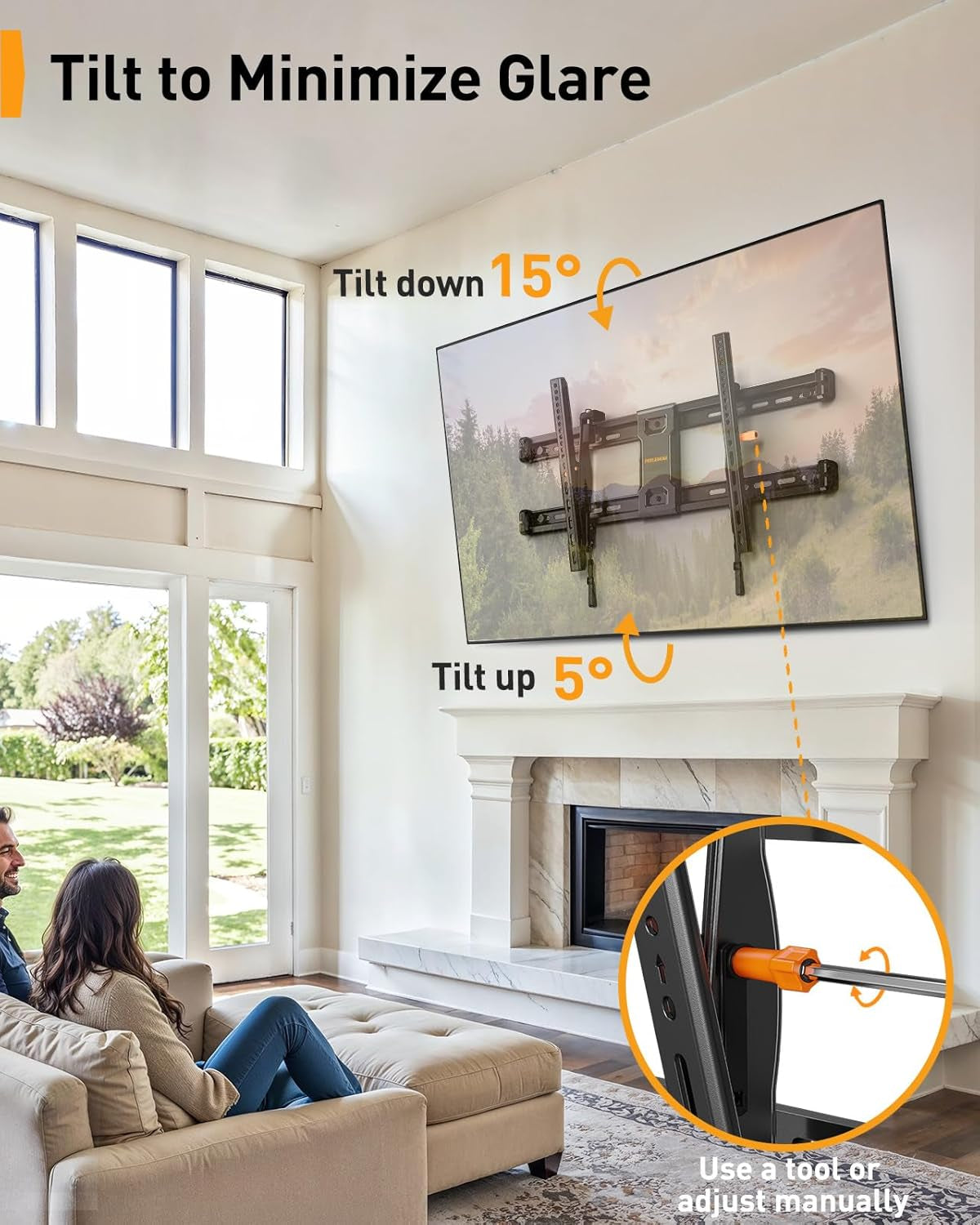 Tilting TV Wall Mount for 42–90 Inch Tvs with Leveling Adjustment, Low Profile TV Mount up to 132 Lbs, Wall Mount Bracket Fits 12”/16”/18”/24” Wood Studs, Max VESA 600X400Mm, PGLT9