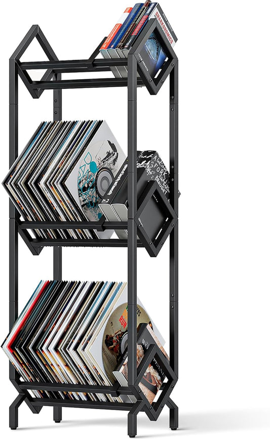 Vinyl Record Storage Rack, Record Holder 260-280 LP Storage Shelf Display Stand for Albums Books Magazines Files, Black Metal