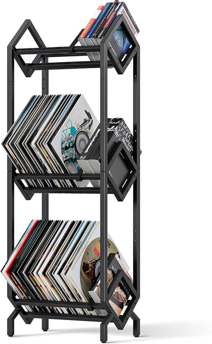 Vinyl Record Storage Rack, Record Holder 260-280 LP Storage Shelf Display Stand for Albums Books Magazines Files, Black Metal