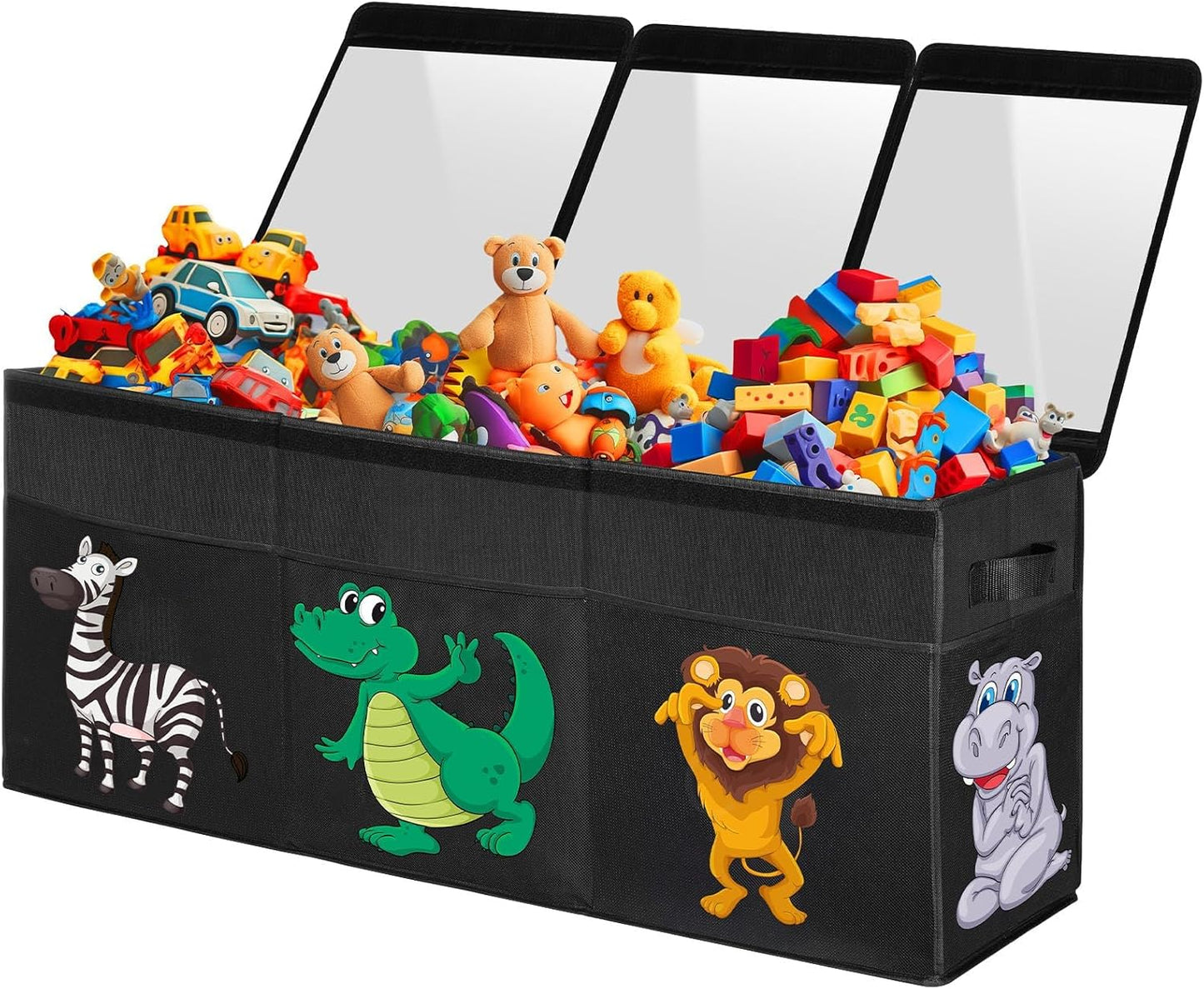 Extra Large Toy Box, Collapsible Sturdy Toy Storage Organizer with Lids, Dinosaur Storage Box for Boys Girls, 42"X16"X14" Kids Bin Chest Baskets for Living Room, Playroom, Bedroom, Nursery, Black