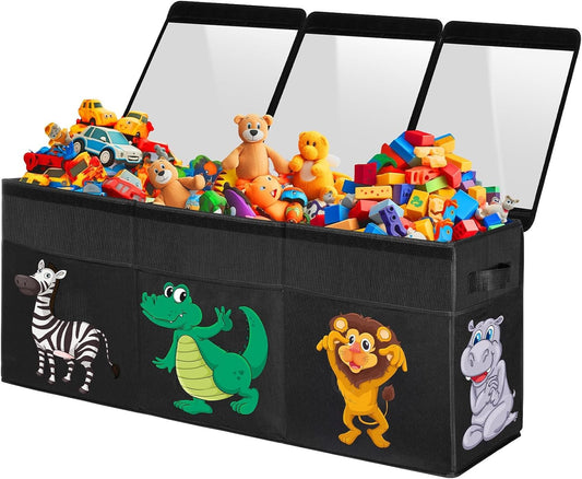 Extra Large Toy Box, Collapsible Sturdy Toy Storage Organizer with Lids, Dinosaur Storage Box for Boys Girls, 42"X16"X14" Kids Bin Chest Baskets for Living Room, Playroom, Bedroom, Nursery, Black