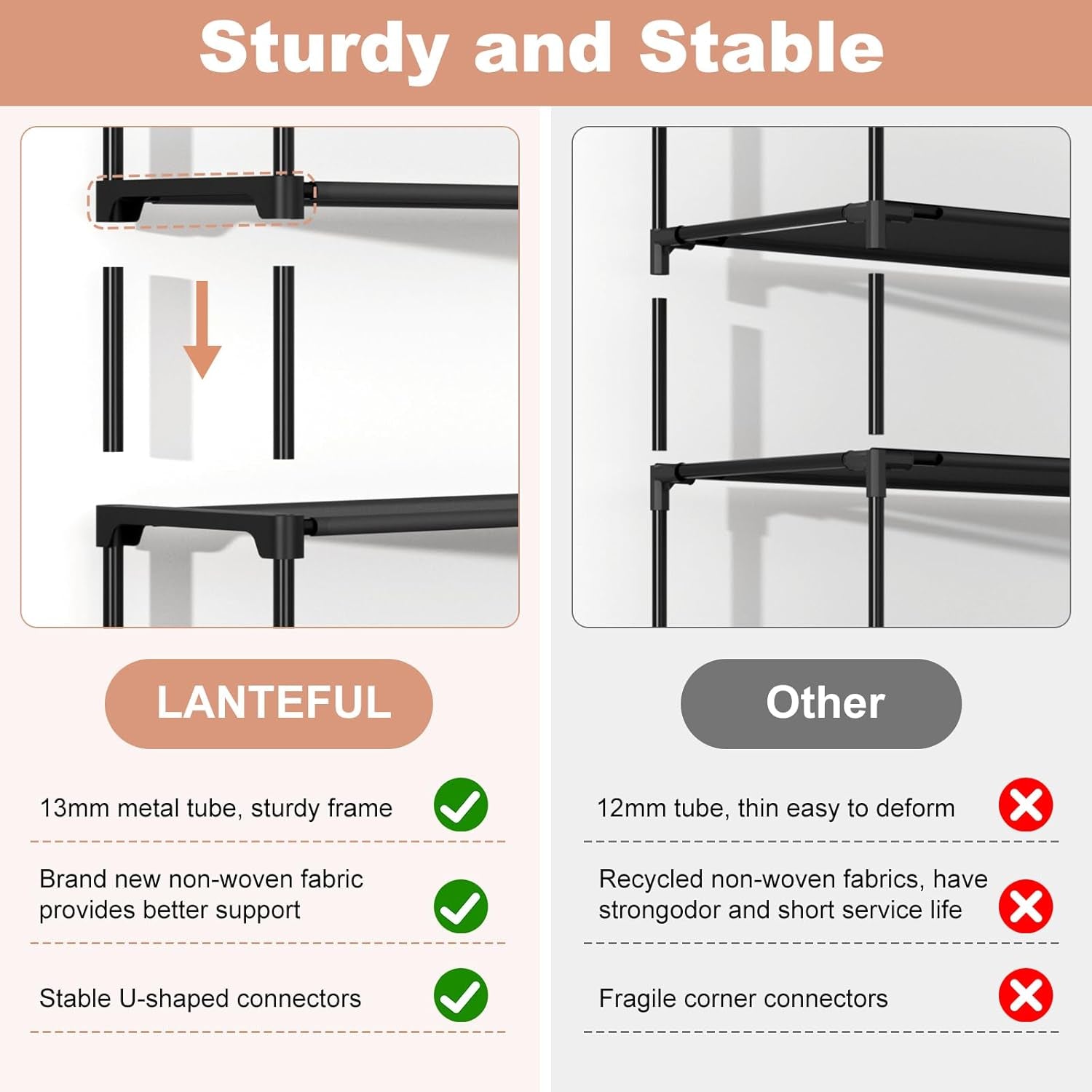 3 Tier Shoe Rack for Closet, Shoe Organizer with 5 Hooks, Long Shoe Shelf Storage for Sneaker and Boot Stackable Free Standing Shoe Rack for Entryway, Garage, Small Spaces, Dorm