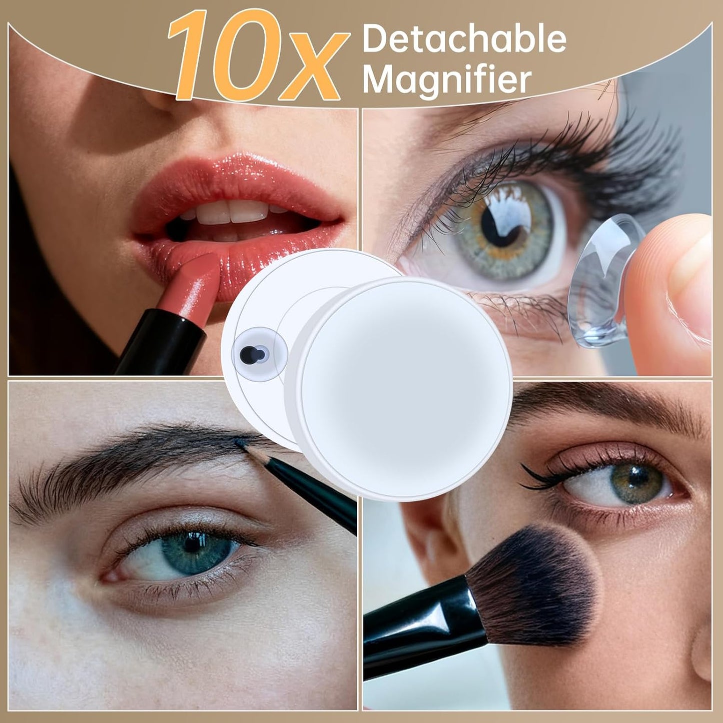 Hollywood Vanity Mirror with Lights, 23"X18" Lighted Makeup Mirror with 10X Magnifying for Desk/Wall Mount, 15 Led Bulbs, 3 Lighting Modes for College Dorm, Bedroom & Dressing Room (White)