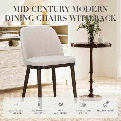 Upholstered Dining Chairs Set of 4, Modern Kitchen Chairs with Back, Fabric Side Dining Room Chairs with Wood Legs for Kitchen Dining Room Restaurant, Beige