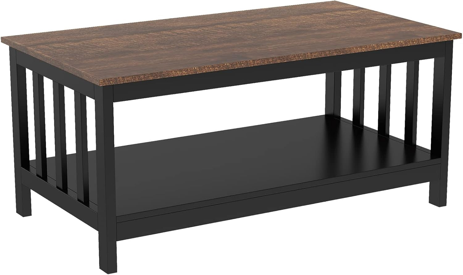 Farmhouse Coffee Table, Black Living Room Table with Shelf, 40 Inch